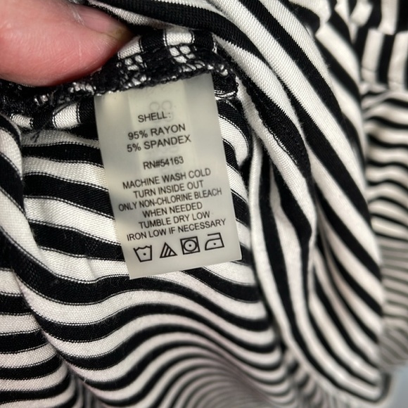 CALVIN KLEIN Striped Belted Faux Wrap Dress Black White 1/2 Sleeve Side Ruched 8 - Picture 9 of 12